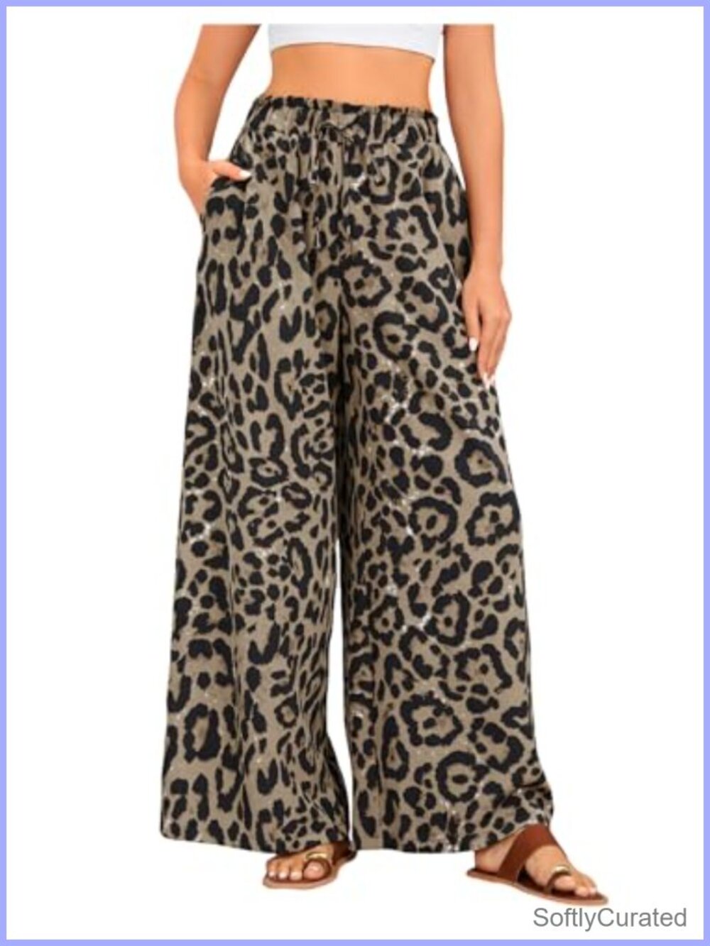Women's Leopard Print High Waist Wide Leg Pants Loose Flowy Casual